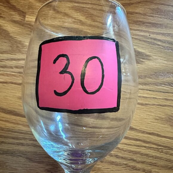 Hand Painted 30th Birthday Wine Glass in Pink - Picture 3 of 5